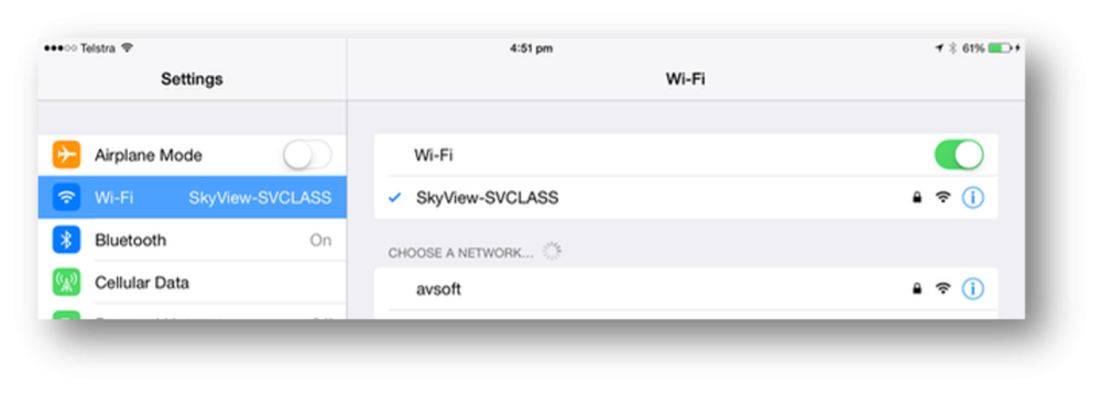 Password prompt for a SkyView Wi-Fi network on an iPad